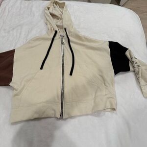 Zara Cream and Black Colorblock Hoodie Sweater